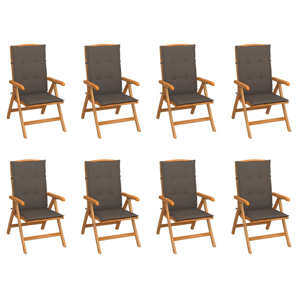 Sedie Reclinabili da Giardino con Cuscini 8 pz Massello di Teak