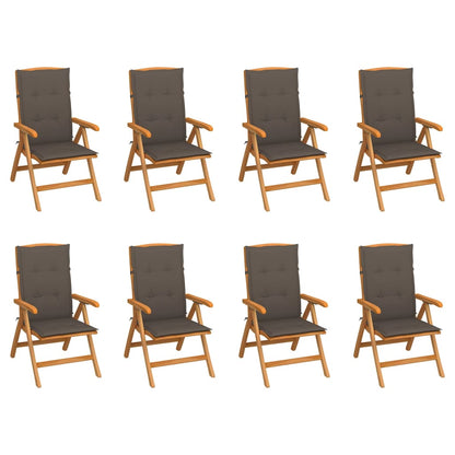 Sedie Reclinabili da Giardino con Cuscini 8 pz Massello di Teak