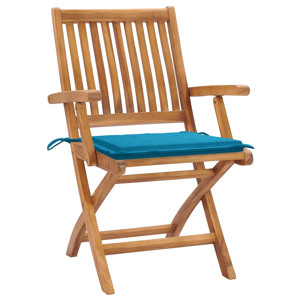 Sedie da Giardino Pieghevoli con Cuscini 4 pz Massello di Teak