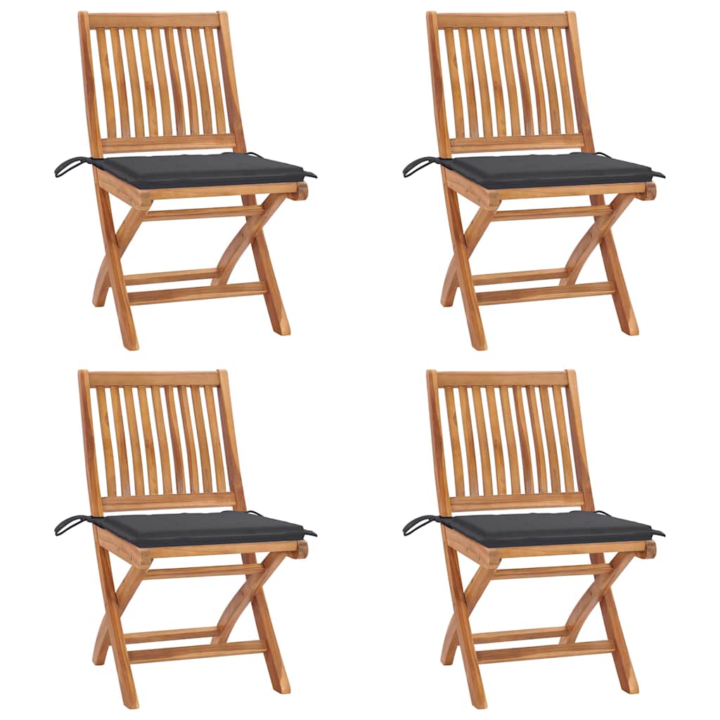 Sedie da Giardino Pieghevoli con Cuscini 4 pz Massello di Teak