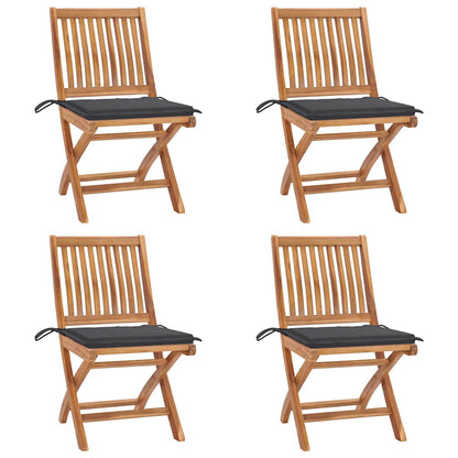 Sedie da Giardino Pieghevoli con Cuscini 4 pz Massello di Teak