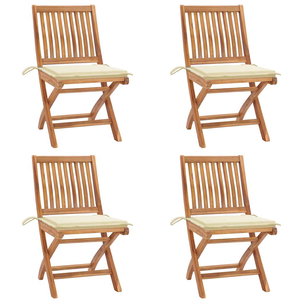 Sedie da Giardino Pieghevoli con Cuscini 4 pz Massello di Teak