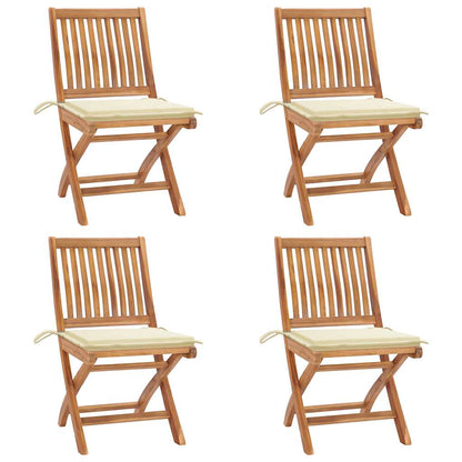 Sedie da Giardino Pieghevoli con Cuscini 4 pz Massello di Teak