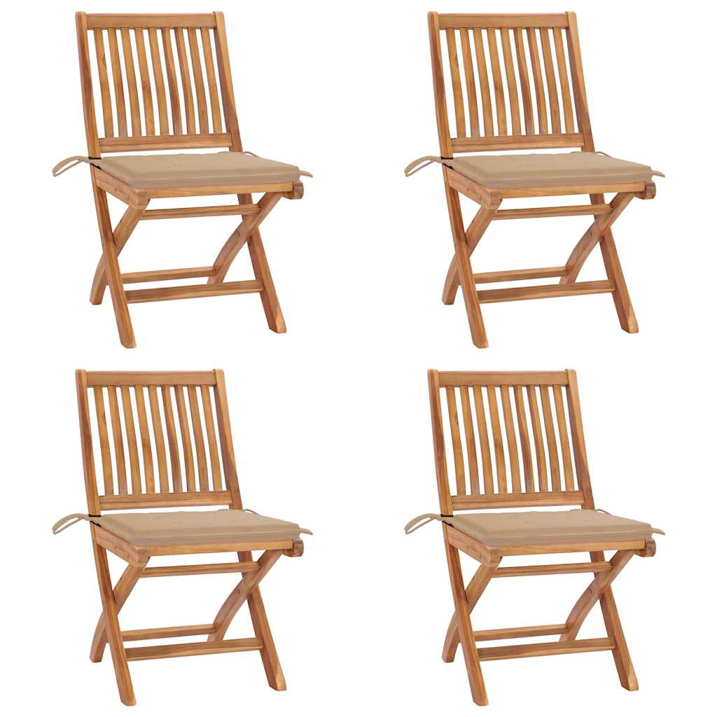 Sedie da Giardino Pieghevoli con Cuscini 4 pz Massello di Teak