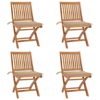 Sedie da Giardino Pieghevoli con Cuscini 4 pz Massello di Teak
