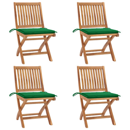 Sedie da Giardino Pieghevoli con Cuscini 4 pz Massello di Teak
