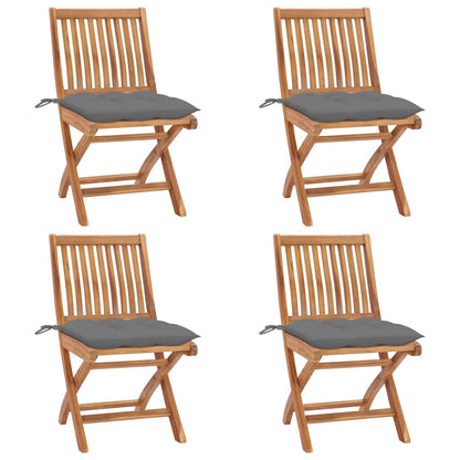 Sedie da Giardino Pieghevoli con Cuscini 4 pz Massello di Teak