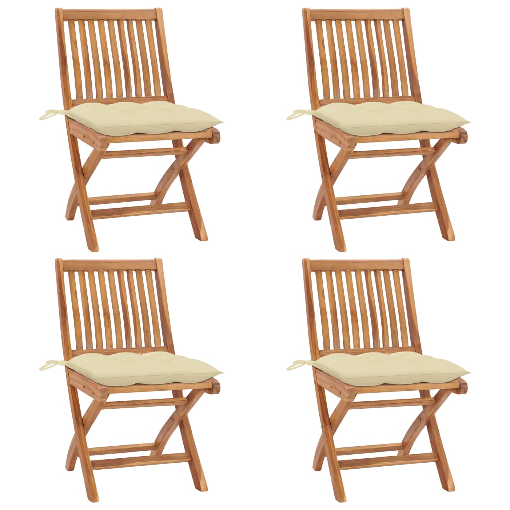 Sedie da Giardino Pieghevoli con Cuscini 4 pz Massello di Teak