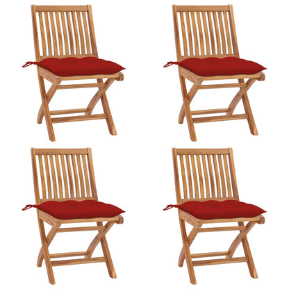 Sedie da Giardino Pieghevoli con Cuscini 4 pz Massello di Teak