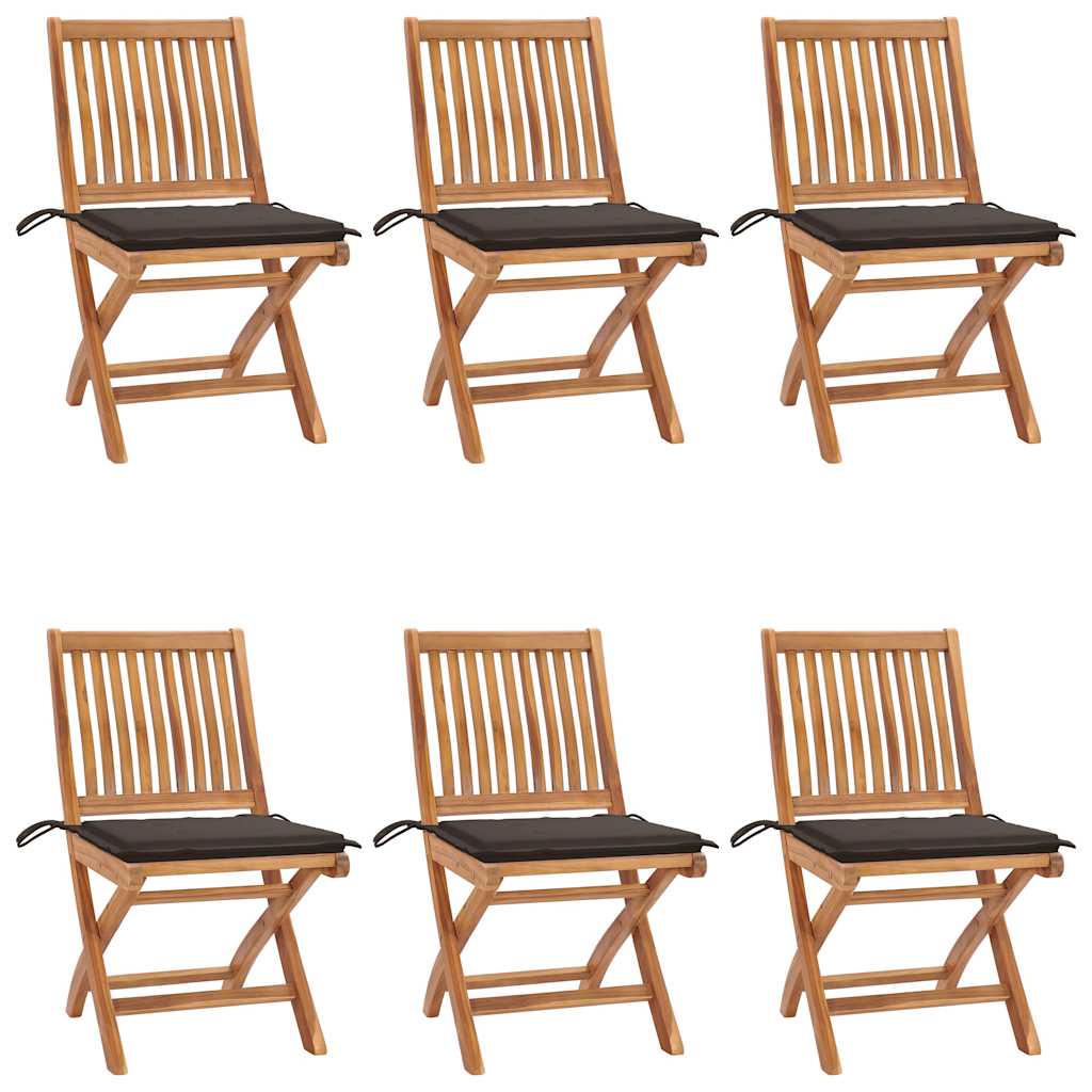Sedie da Giardino Pieghevoli con Cuscini 6 pz Massello di Teak
