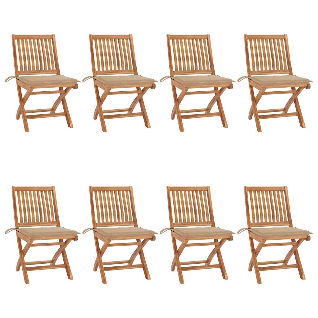 Sedie da Giardino Pieghevoli con Cuscini 8 pz Massello di Teak
