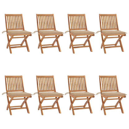 Sedie da Giardino Pieghevoli con Cuscini 8 pz Massello di Teak
