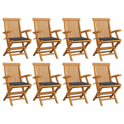 Sedie da Giardino con Cuscini Antracite 8pz Legno Massello Teak