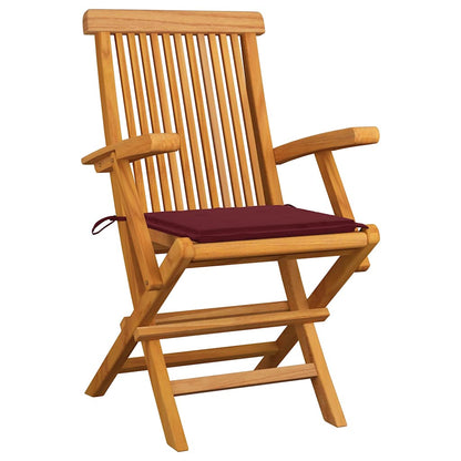 Sedie Giardino con Cuscini Rosso Vino 8 pz Legno Massello Teak