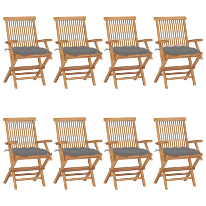 Sedie da Giardino con Cuscini Grigi 8pz Legno Massello di Teak