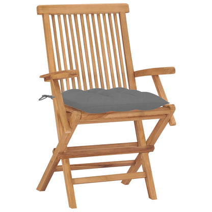 Sedie da Giardino con Cuscini Grigi 8pz Legno Massello di Teak
