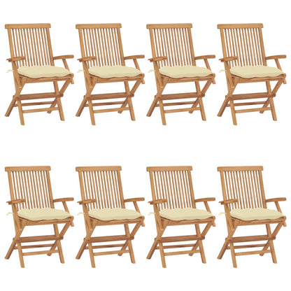 Sedie Giardino con Cuscini Bianco Crema 8pz Legno Massello Teak