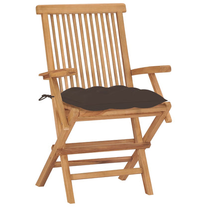 Sedie da Giardino con Cuscini Tortora 8pz Legno Massello Teak