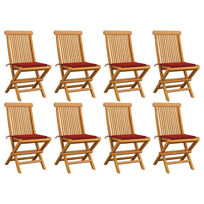 Sedie da Giardino con Cuscini Rossi 8 pz in Massello di Teak