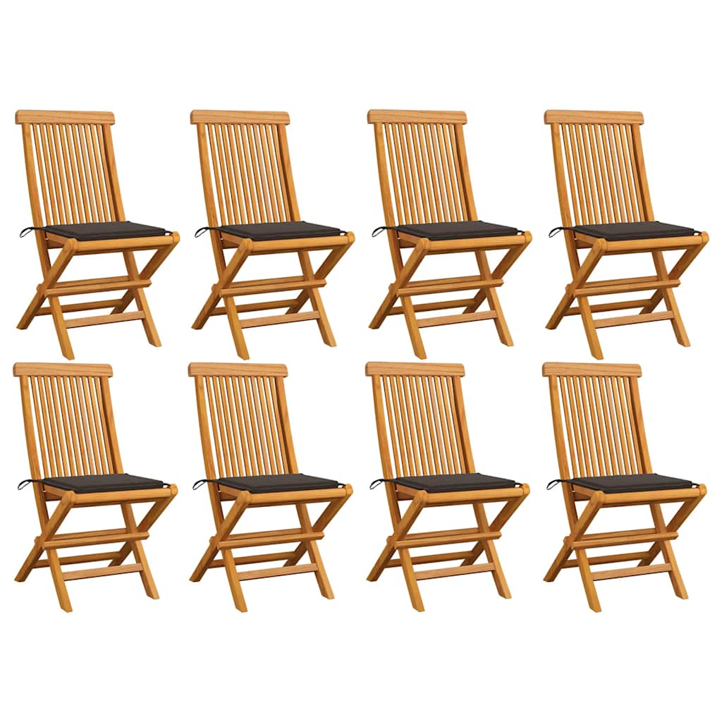Sedie da Giardino e Cuscini Grigio Talpa 8 pz Massello di Teak