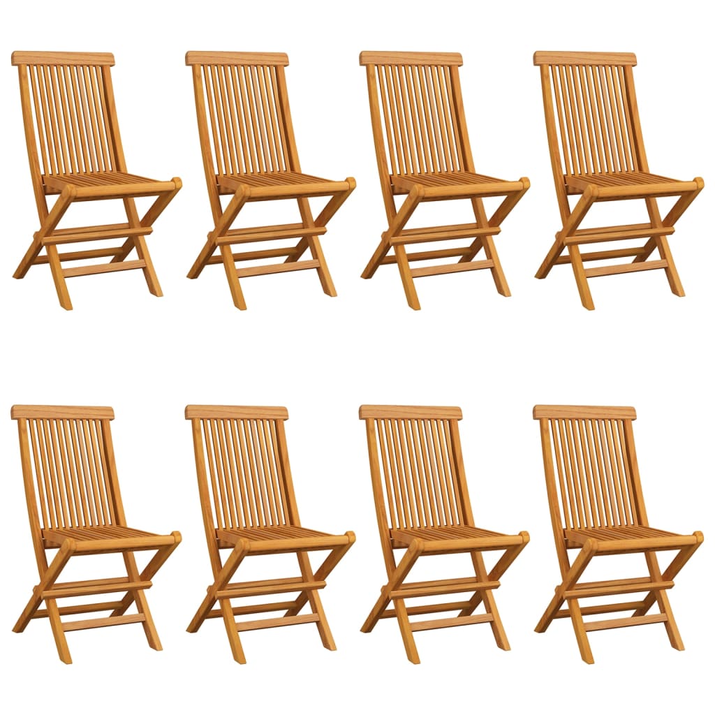 Sedie da Giardino con Cuscini Neri 8 pz in Massello di Teak