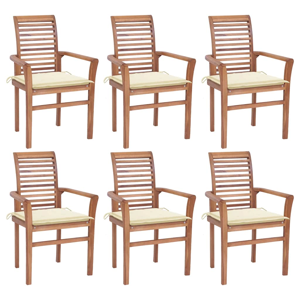 Sedie da Pranzo 6 pz con Cuscini Crema in Massello di Teak