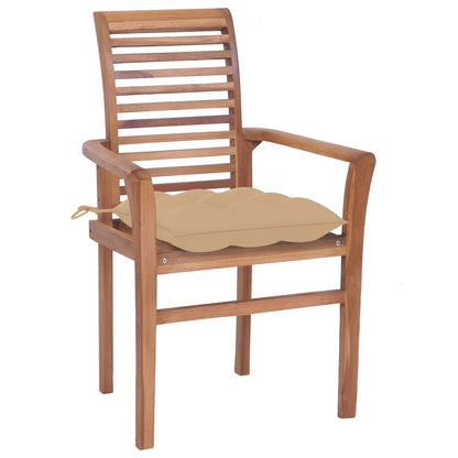 Sedie da Pranzo 6 pz con Cuscini Beige in Massello di Teak