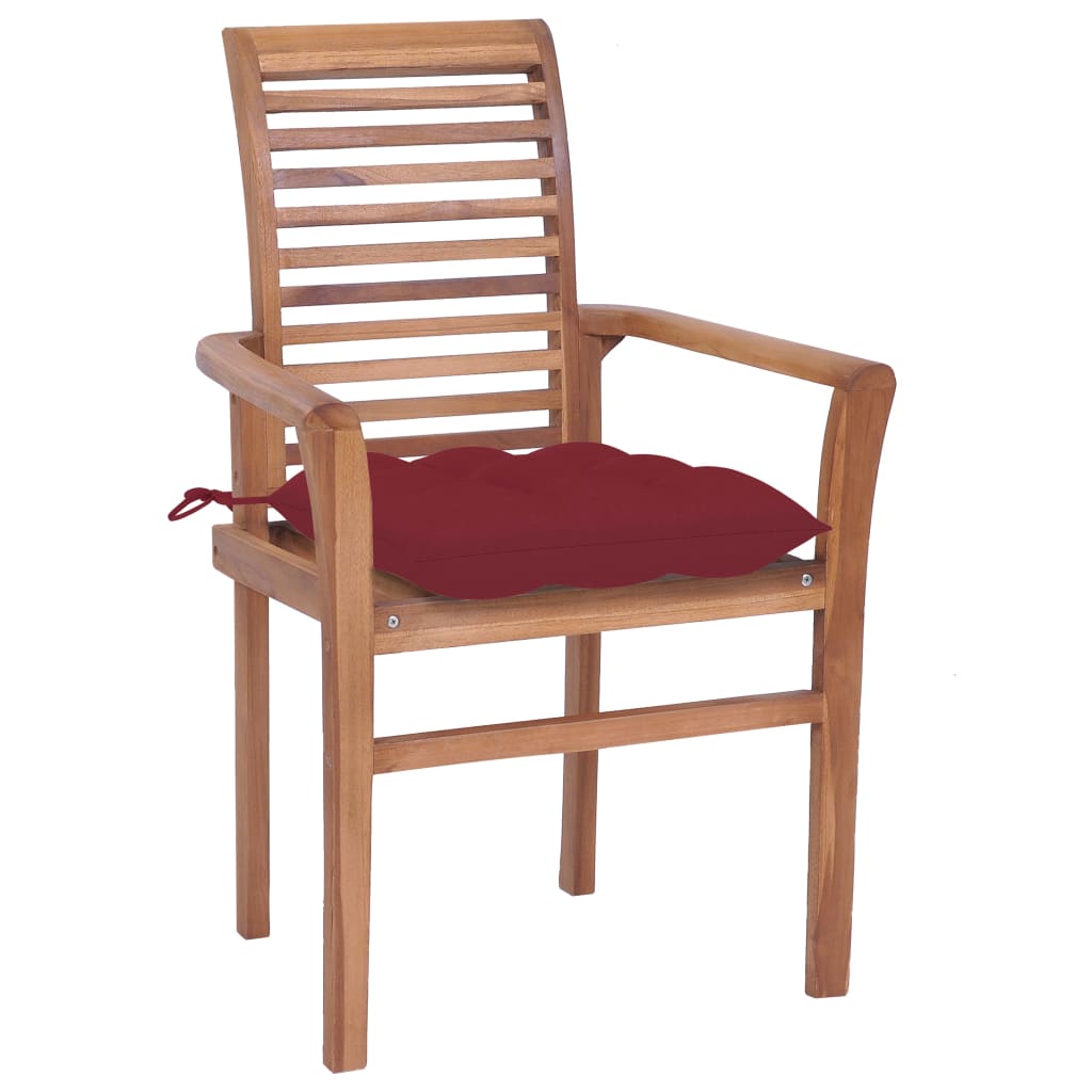Sedie da Pranzo 6 pz con Cuscini Rosso Vino in Massello di Teak