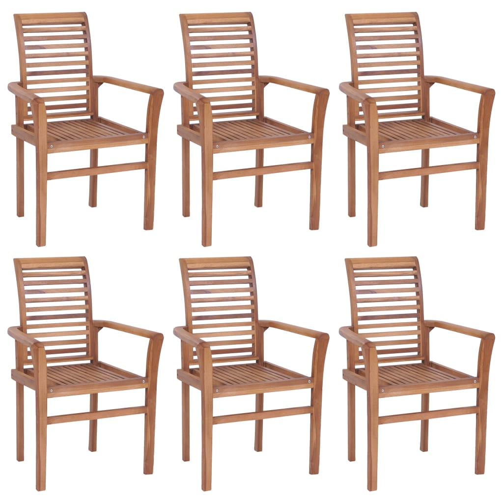 Sedie da Pranzo 6 pz con Cuscini Blu in Massello di Teak