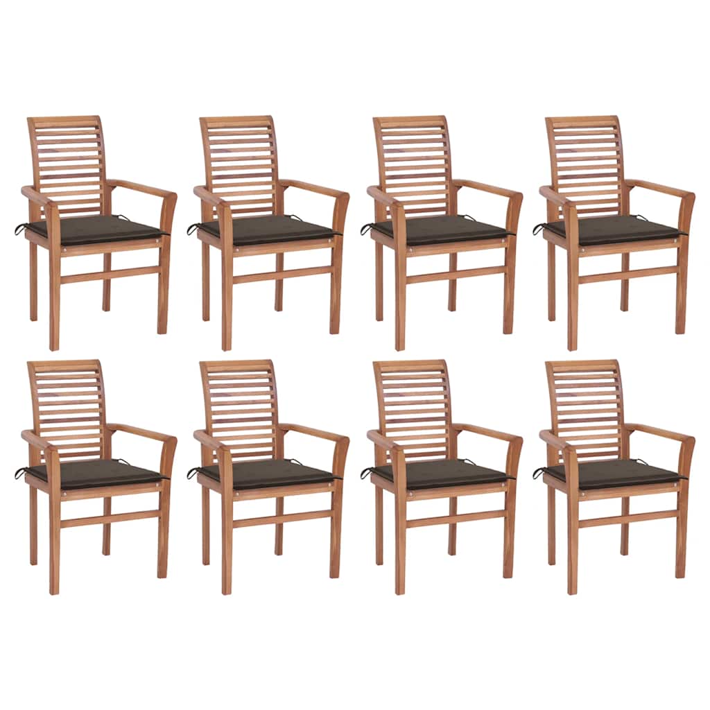 Sedie da Pranzo 8 pz con Cuscini Grigio Talpa Massello di Teak