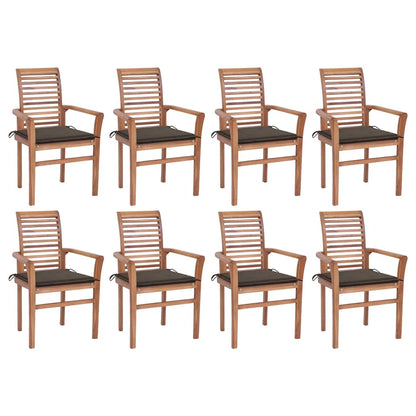 Sedie da Pranzo 8 pz con Cuscini Grigio Talpa Massello di Teak