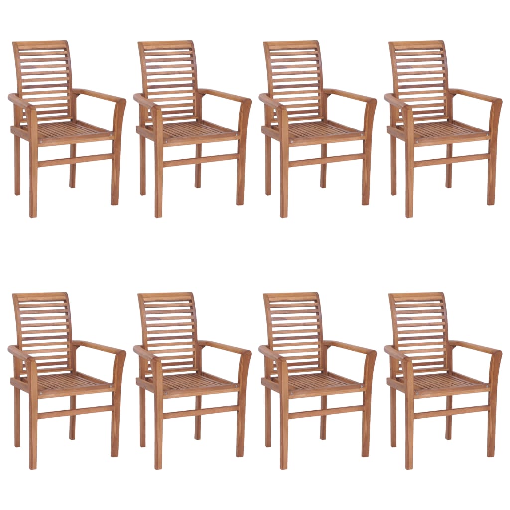 Sedie da Pranzo 8 pz con Cuscini Grigi in Massello di Teak