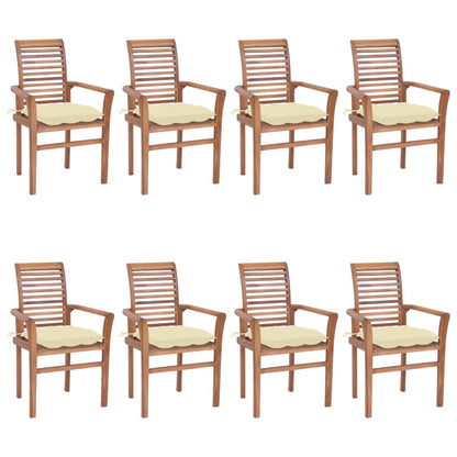Sedie da Pranzo con Cuscini Bianco Crema 8 pz Massello di Teak