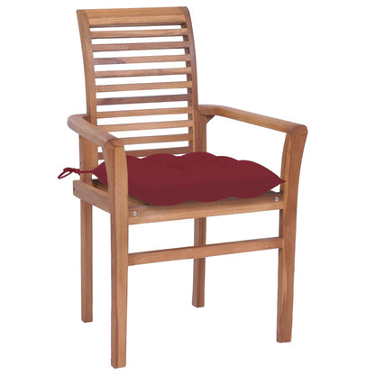 Sedie da Pranzo 8 pz con Cuscini Rosso Vino in Massello di Teak