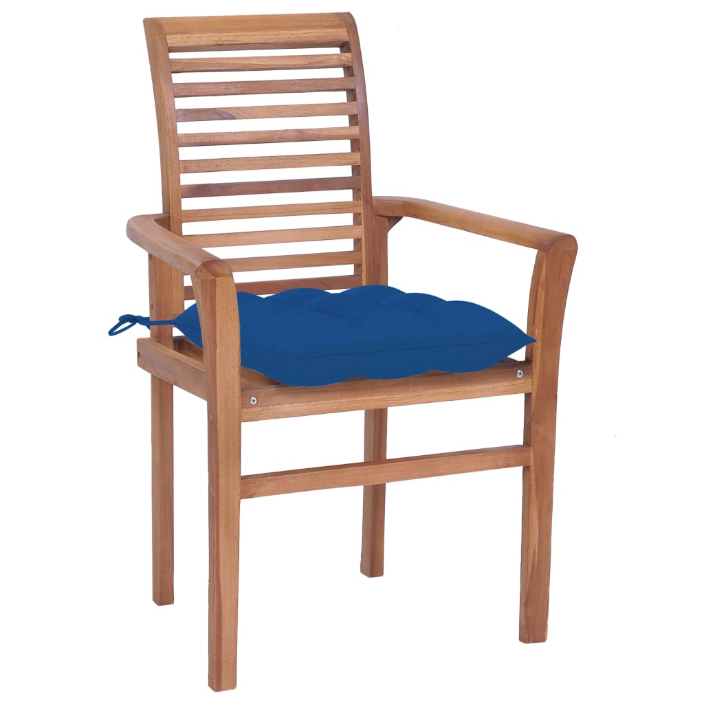 Sedie da Pranzo 8 pz con Cuscini Blu in Massello di Teak