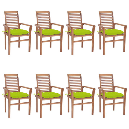 Sedie da Pranzo 8 pz e Cuscini Verde Brillante Massello di Teak