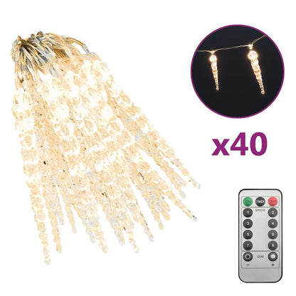 Luci Natale a Ghiacciolo 40pz Bianco Caldo Acrilico Telecomando