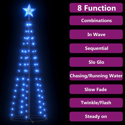 Albero di Natale a Cono Decorato Blu con 84 LED 50x150 cm