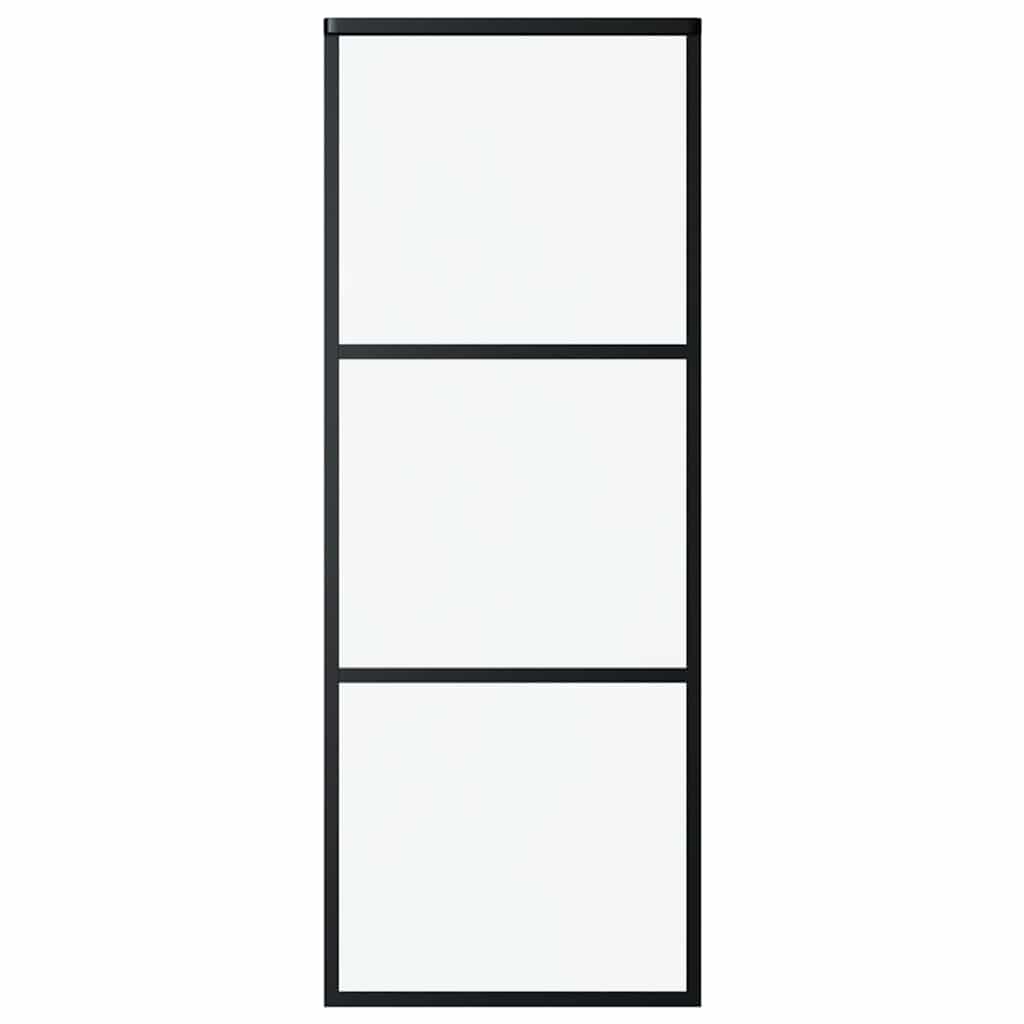 Porta Scorrevole a 3 pannelli in Vetro ESG e Alluminio 76x205 cm Nera
