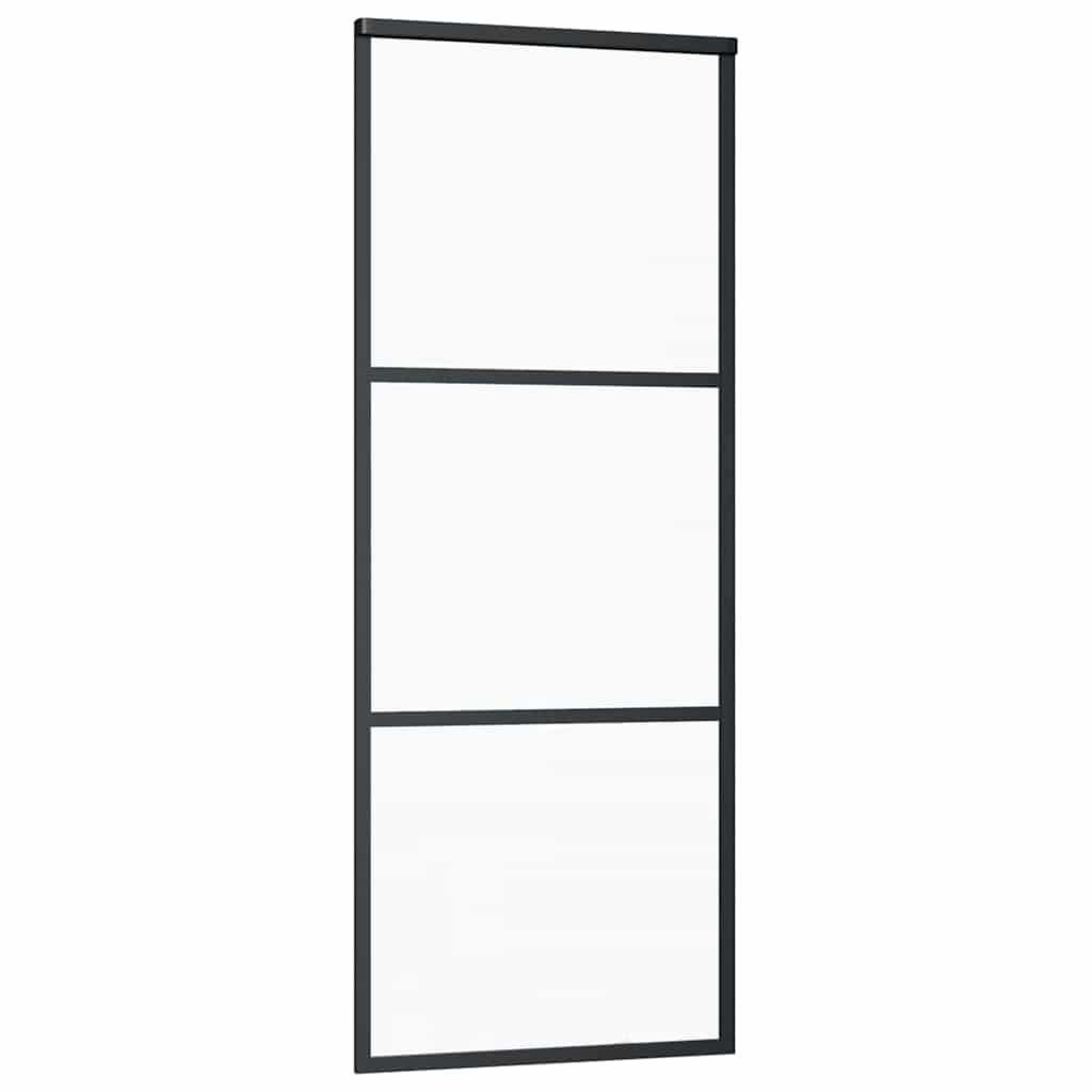Porta Scorrevole a 3 pannelli in Vetro ESG e Alluminio 76x205 cm Nera