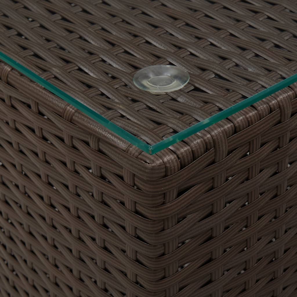 Tavolino Servizio Piano in Vetro Marrone 35x35x52 cm Polyrattan