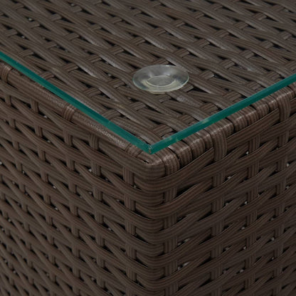 Tavolino Servizio Piano in Vetro Marrone 35x35x52 cm Polyrattan