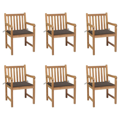 Sedie da Giardino 6 pz e Cuscini Grigio Talpa Massello di Teak