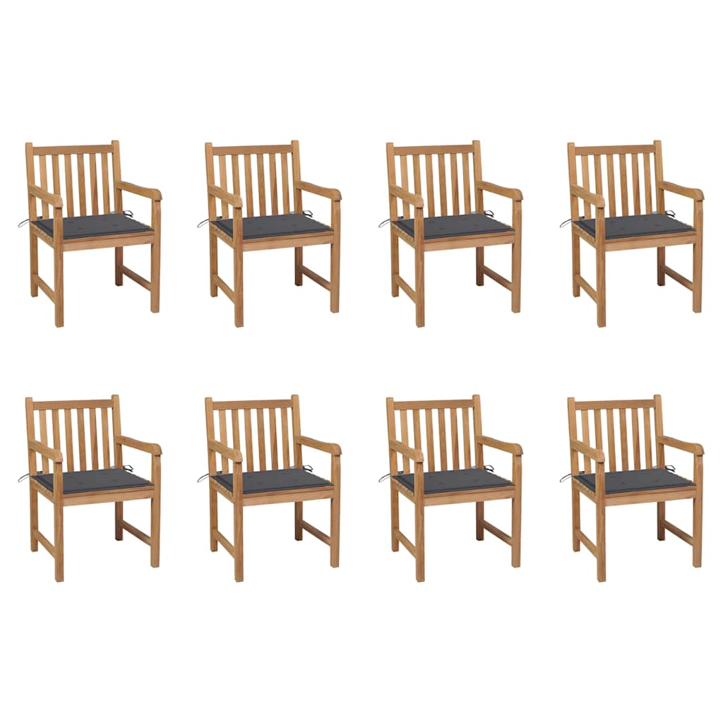 Sedie da Giardino 8 pz con Cuscini Antracite Massello di Teak