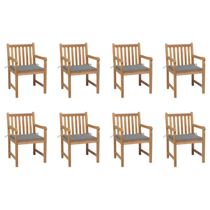 Sedie da Giardino 8 pz con Cuscini Grigi Massello di Teak