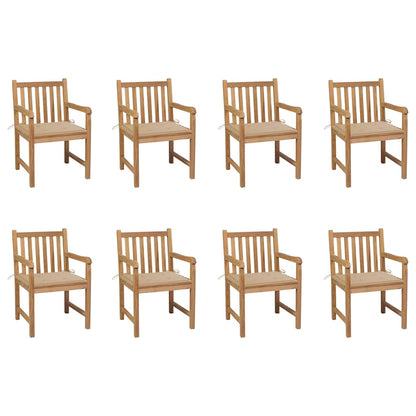 Sedie da Giardino 8 pz con Cuscini Beige in Massello di Teak