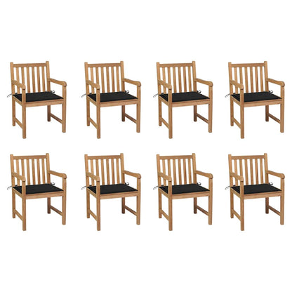 Sedie da Giardino 8 pz con Cuscini Neri in Massello di Teak