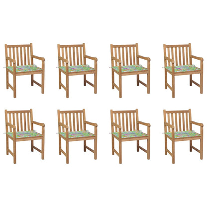 Sedie da Giardino 8 pz con Cuscini a Foglie in Massello di Teak