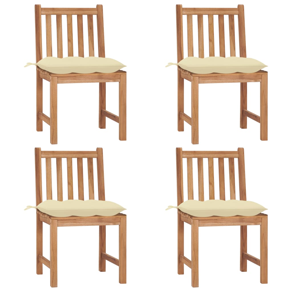 Sedie da Giardino 4 pz con Cuscini in Legno Massello di Teak