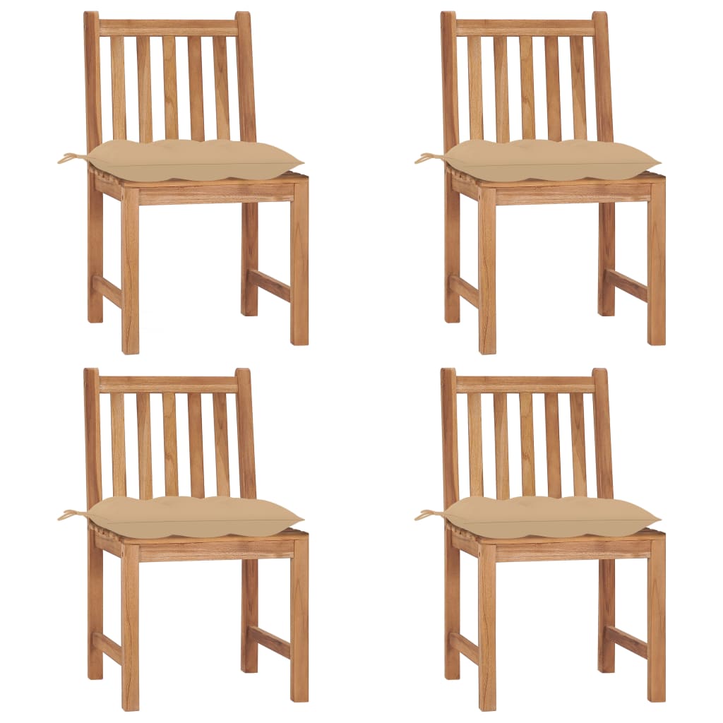 Sedie da Giardino 4 pz con Cuscini in Legno Massello di Teak